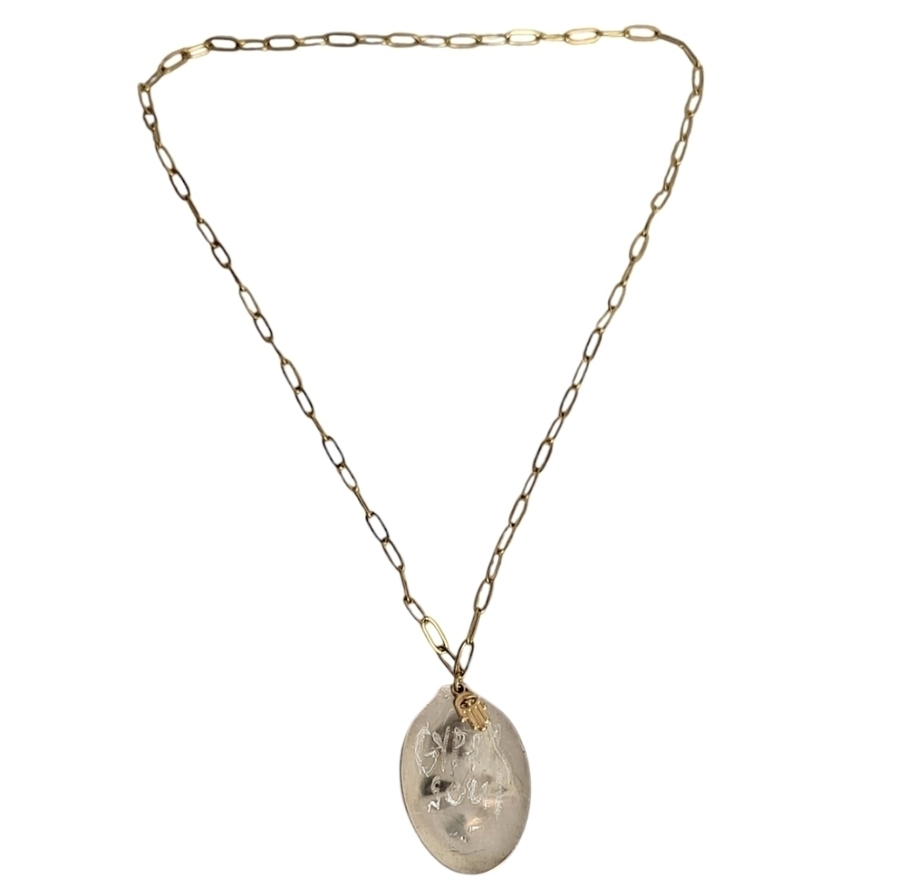Gypsy Soul Engraved Hamsa Hand Spoon Paperclip Chain Necklace
